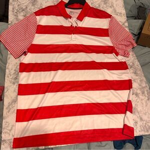 Nike Dri-Fit Red and White Striped Men's Polo Shirt Sz XL‎